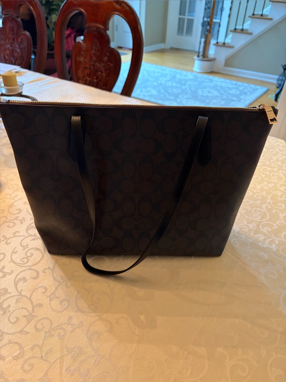 Coach Classic Brown 🤎 and Black 🖤 Signature Tote with Gold Logo and Hardware - Picture 3 of 13